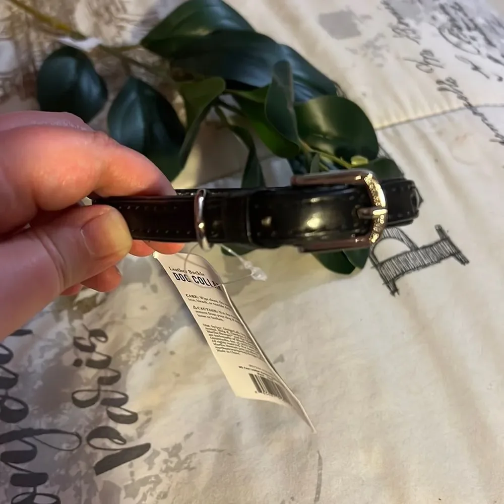 HOST PICK Martha Stewart Black Leather Buckle Dog Collar Sz 14